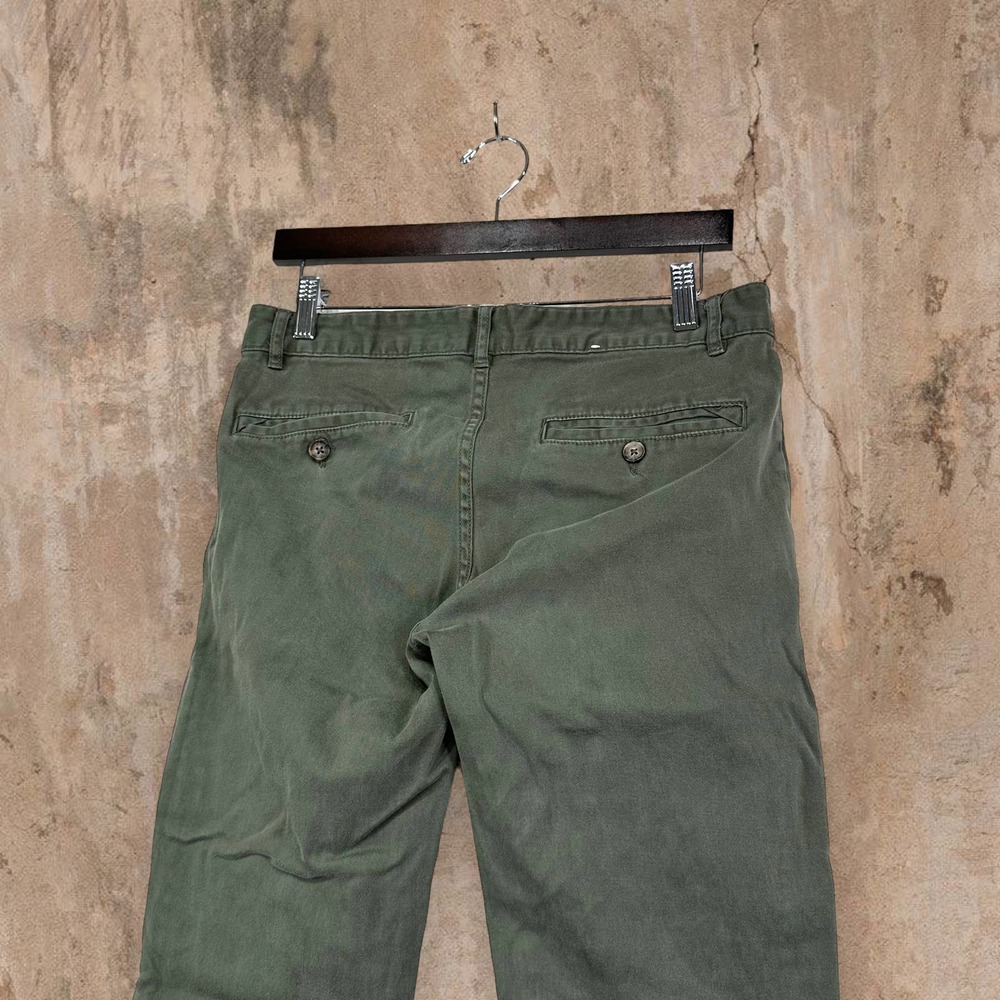 Khakis Pants Military Green Slim Fit Flat Front Work Wear Trousers Button Fly